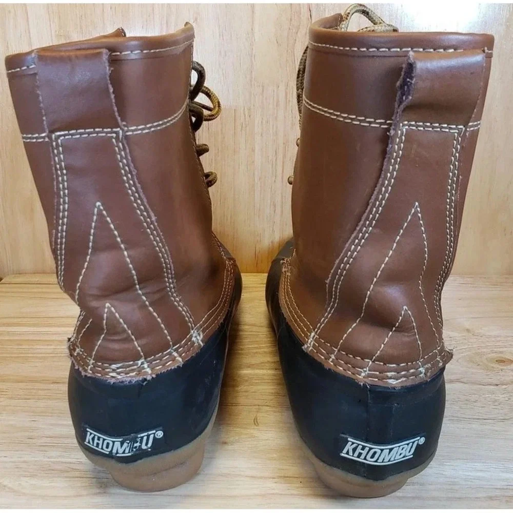 Khombu Letty Women Brown Black Leather Rubber Duck Boots Size 7M Waterproof